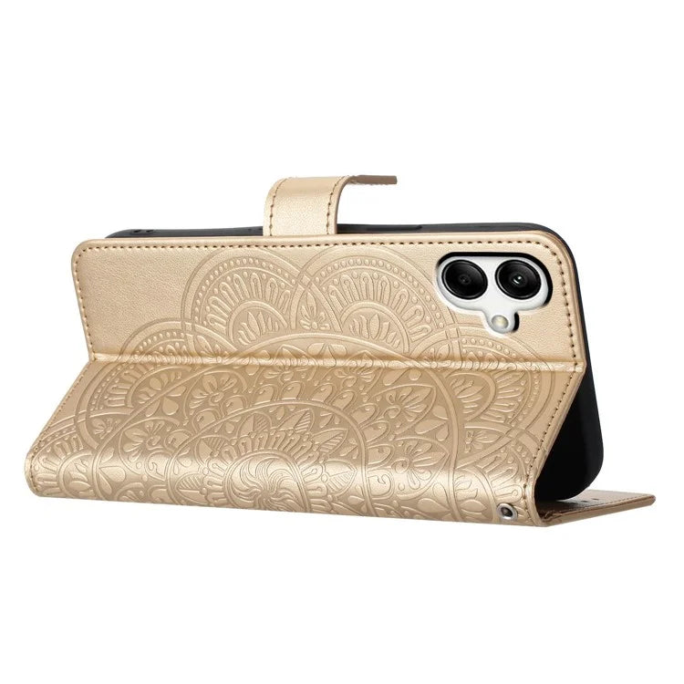 For Samsung Galaxy A05 4G Case Magnetic Foldable Stand Phone Cover with Flower Pattern