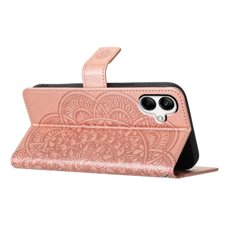 For Samsung Galaxy A05 4G Case Magnetic Foldable Stand Phone Cover with Flower Pattern