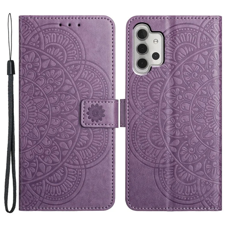 For Samsung Galaxy A32 4G (EU Version) Case Mandala Flowers Leather Flip Phone Cover with Strap