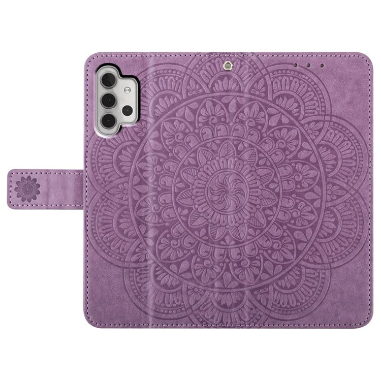 For Samsung Galaxy A32 4G (EU Version) Case Mandala Flowers Leather Flip Phone Cover with Strap