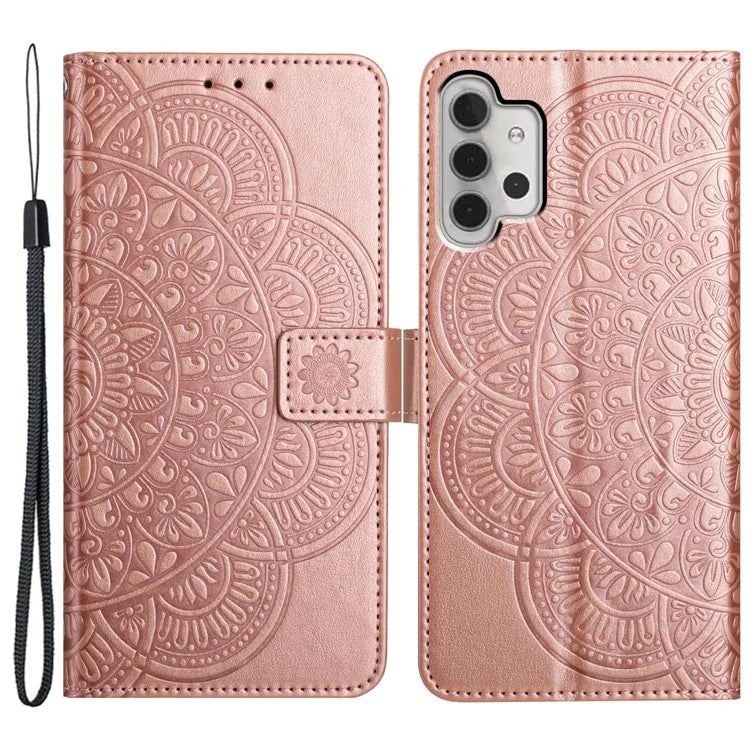 For Samsung Galaxy A32 4G (EU Version) Case Mandala Flowers Leather Flip Phone Cover with Strap