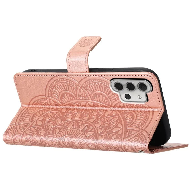 For Samsung Galaxy A32 4G (EU Version) Case Mandala Flowers Leather Flip Phone Cover with Strap
