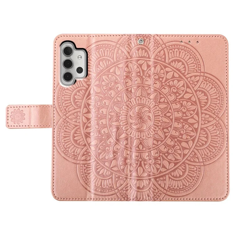 For Samsung Galaxy A32 4G (EU Version) Case Mandala Flowers Leather Flip Phone Cover with Strap
