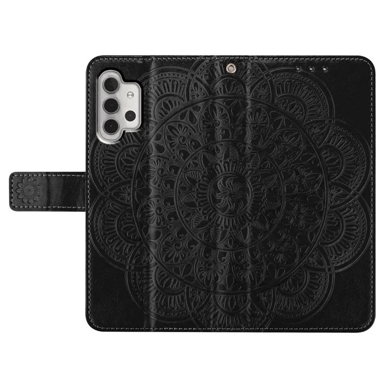 For Samsung Galaxy A32 4G (EU Version) Case Mandala Flowers Leather Flip Phone Cover with Strap