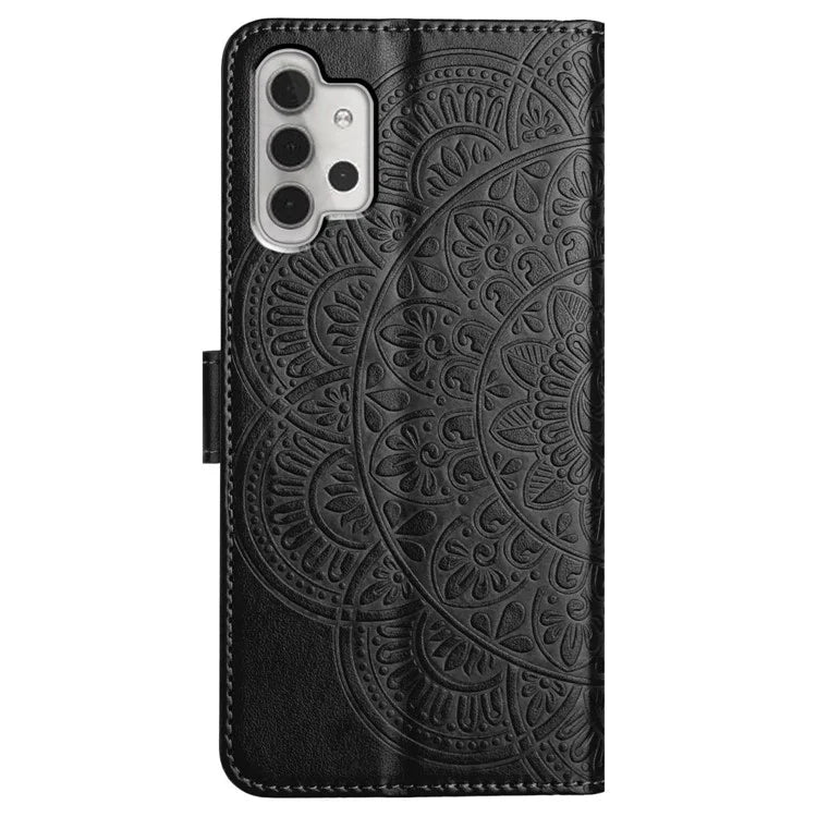For Samsung Galaxy A32 4G (EU Version) Case Mandala Flowers Leather Flip Phone Cover with Strap