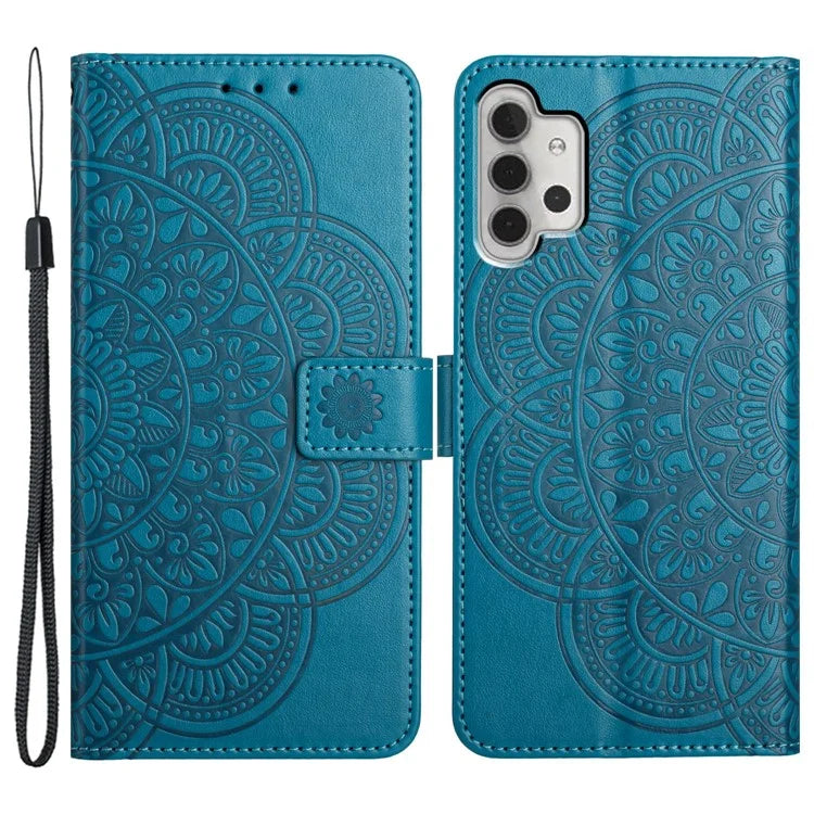 For Samsung Galaxy A32 4G (EU Version) Case Mandala Flowers Leather Flip Phone Cover with Strap