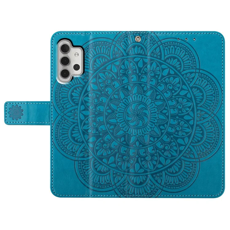For Samsung Galaxy A32 4G (EU Version) Case Mandala Flowers Leather Flip Phone Cover with Strap