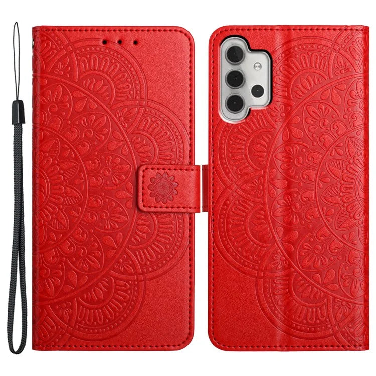 For Samsung Galaxy A32 4G (EU Version) Case Mandala Flowers Leather Flip Phone Cover with Strap