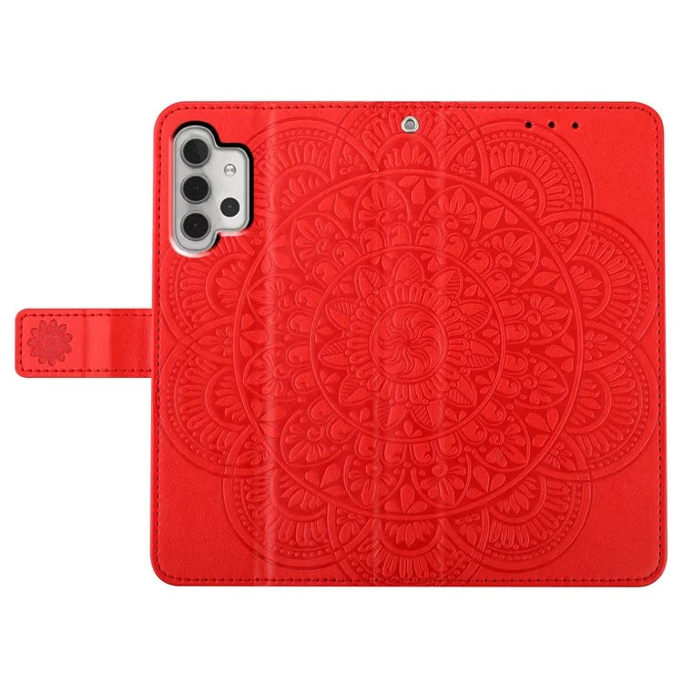 For Samsung Galaxy A32 4G (EU Version) Case Mandala Flowers Leather Flip Phone Cover with Strap