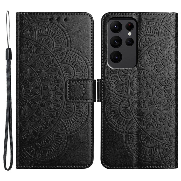 For Samsung Galaxy S23 Ultra Cell Phone Cases Flower Pattern Leather Cover