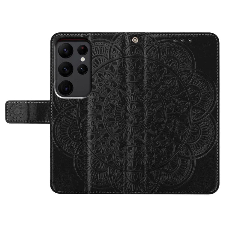 For Samsung Galaxy S23 Ultra Cell Phone Cases Flower Pattern Leather Cover