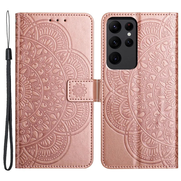 For Samsung Galaxy S23 Ultra Cell Phone Cases Flower Pattern Leather Cover