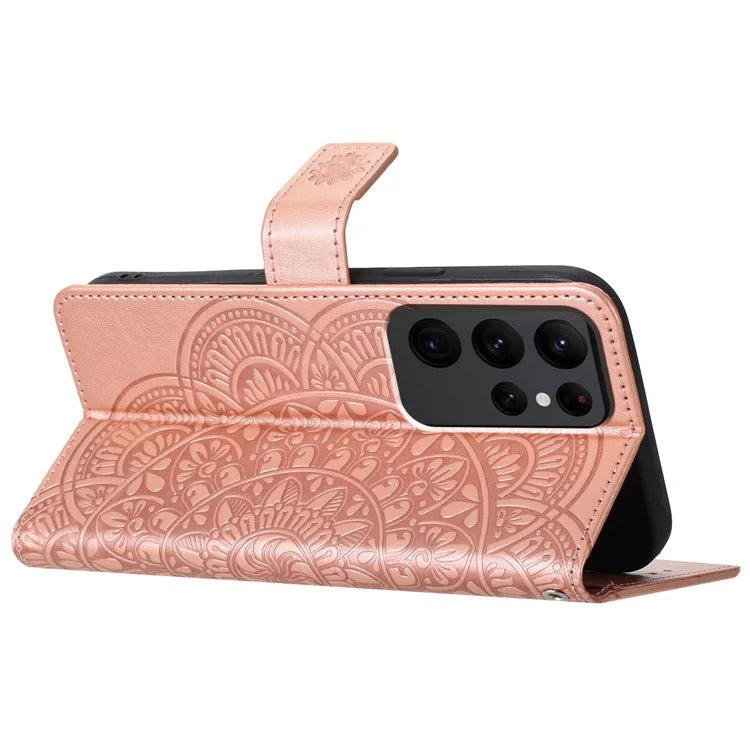 For Samsung Galaxy S23 Ultra Cell Phone Cases Flower Pattern Leather Cover