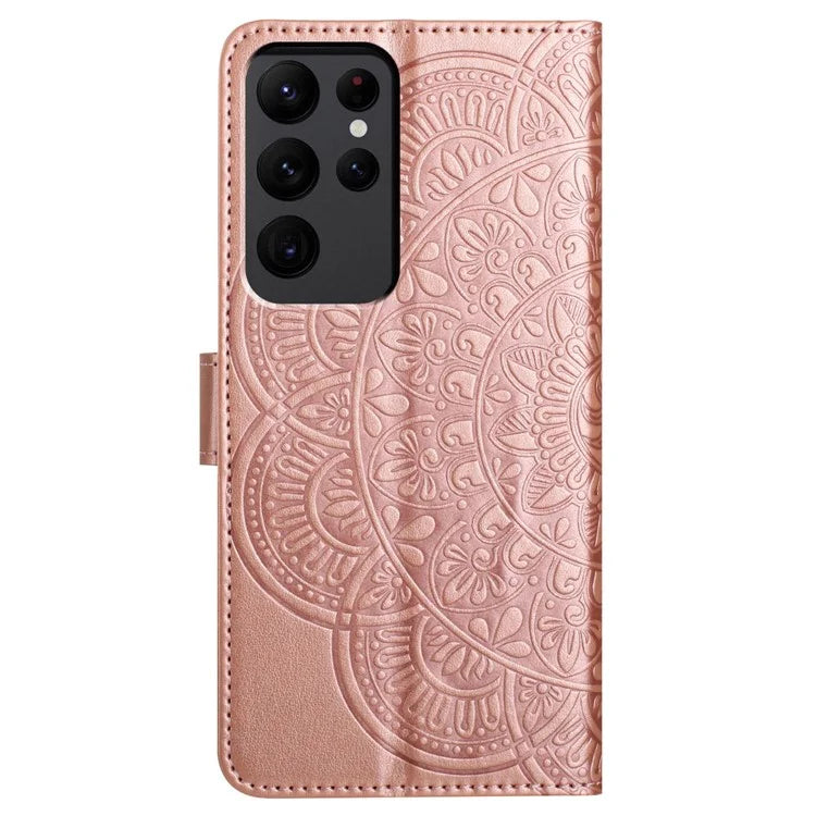 For Samsung Galaxy S23 Ultra Cell Phone Cases Flower Pattern Leather Cover