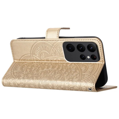 For Samsung Galaxy S23 Ultra Cell Phone Cases Flower Pattern Leather Cover