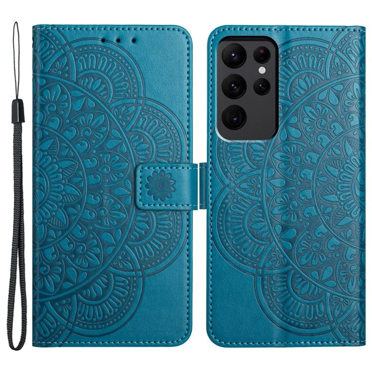 For Samsung Galaxy S23 Ultra Cell Phone Cases Flower Pattern Leather Cover