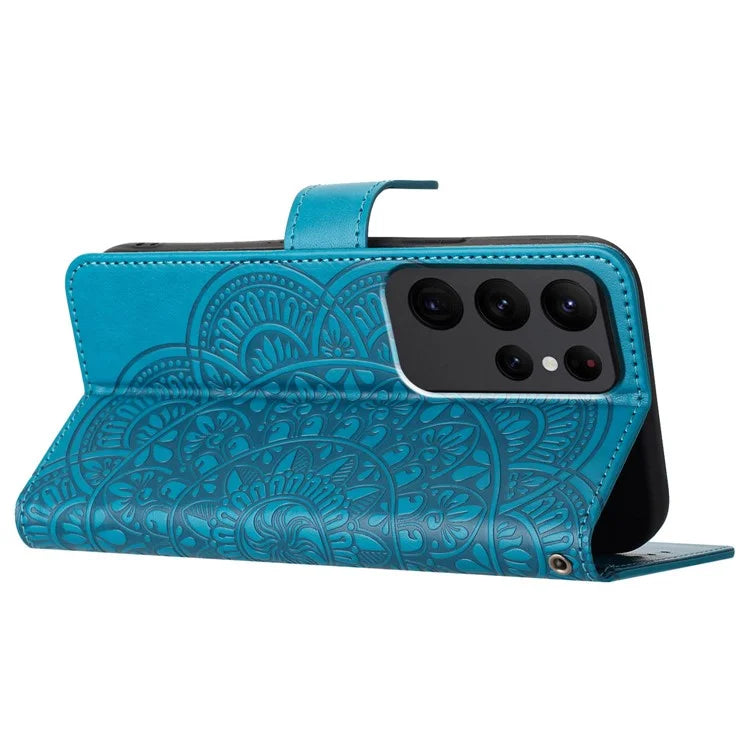For Samsung Galaxy S23 Ultra Cell Phone Cases Flower Pattern Leather Cover