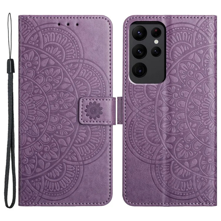 For Samsung Galaxy S23 Ultra Cell Phone Cases Flower Pattern Leather Cover