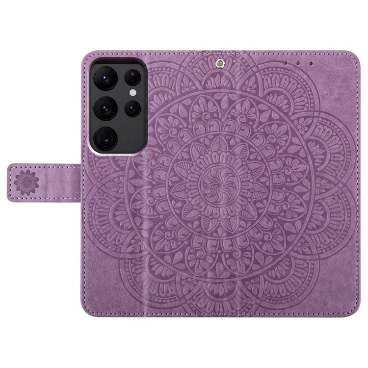 For Samsung Galaxy S23 Ultra Cell Phone Cases Flower Pattern Leather Cover