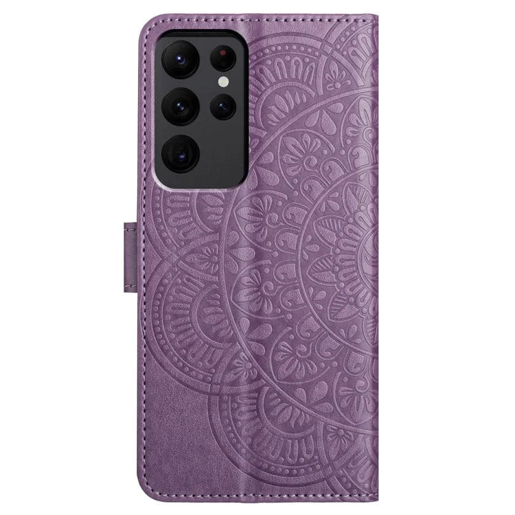 For Samsung Galaxy S23 Ultra Cell Phone Cases Flower Pattern Leather Cover