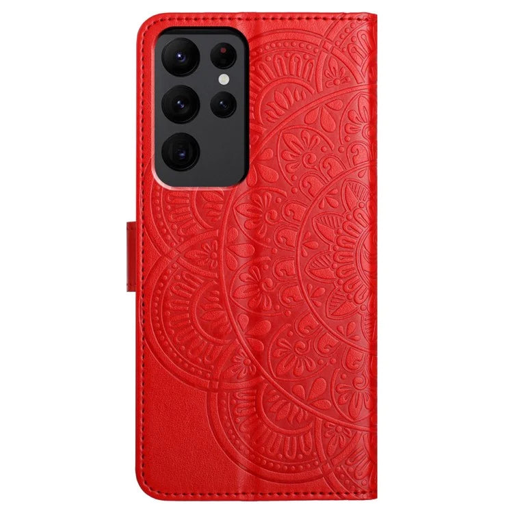 For Samsung Galaxy S23 Ultra Cell Phone Cases Flower Pattern Leather Cover