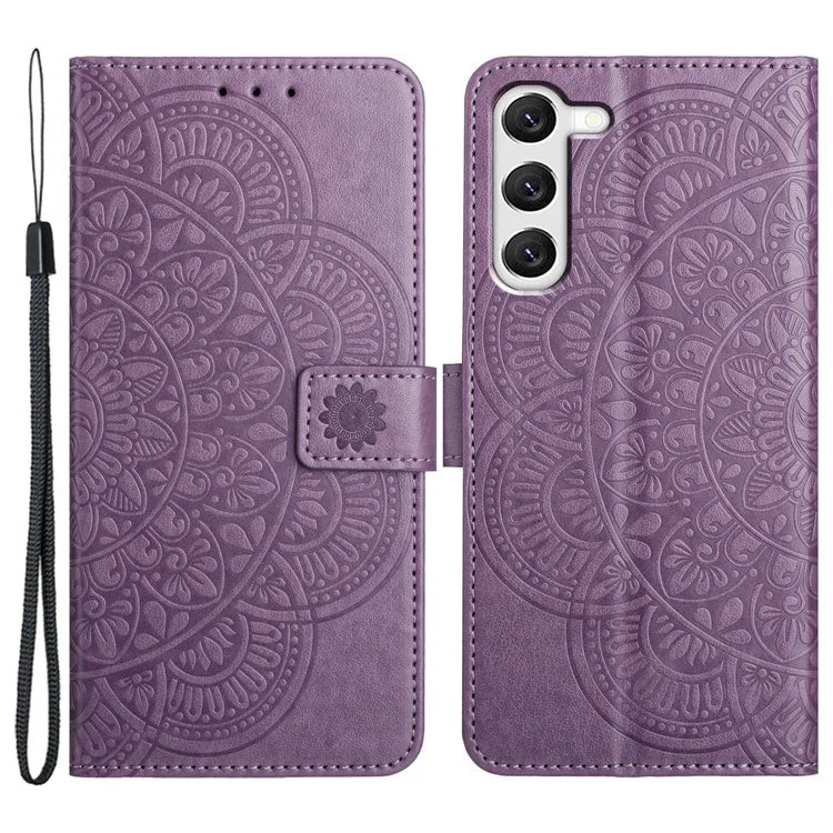 For Samsung Galaxy S23 Cell Phone Cases Flower Pattern Anti-fall Leather Cover