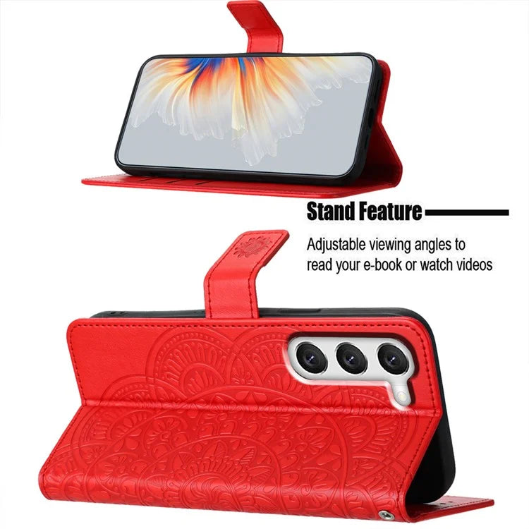 For Samsung Galaxy S23 Cell Phone Cases Flower Pattern Anti-fall Leather Cover