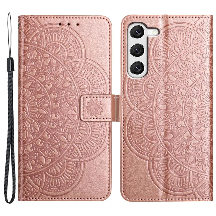 For Samsung Galaxy S23 Cell Phone Cases Flower Pattern Anti-fall Leather Cover