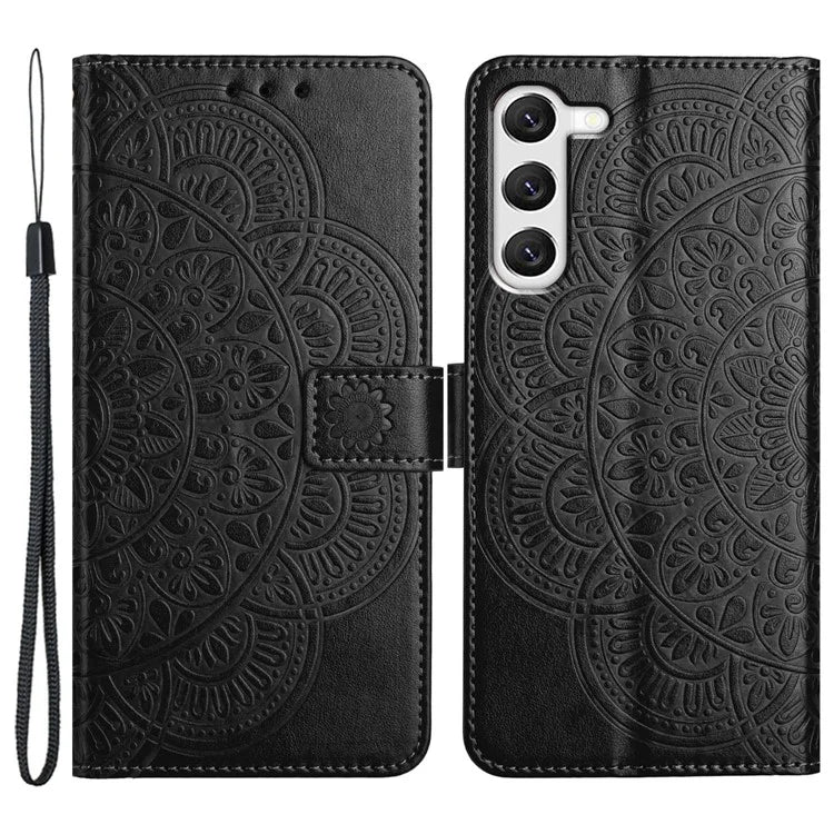 For Samsung Galaxy S23 Cell Phone Cases Flower Pattern Anti-fall Leather Cover