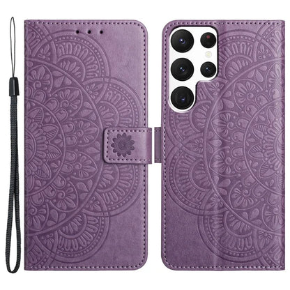 For Samsung Galaxy S22 Ultra 5G Wallet Case Flower Imprinted PU Leather Flip Phone Cover
