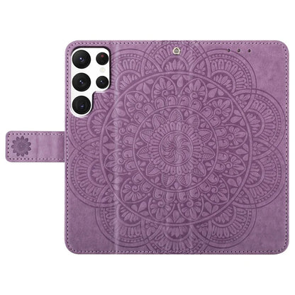 For Samsung Galaxy S22 Ultra 5G Wallet Case Flower Imprinted PU Leather Flip Phone Cover
