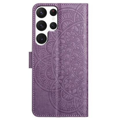 For Samsung Galaxy S22 Ultra 5G Wallet Case Flower Imprinted PU Leather Flip Phone Cover