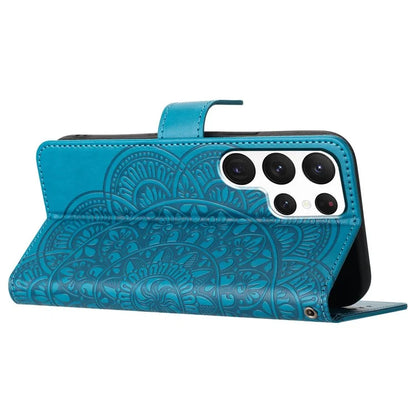 For Samsung Galaxy S22 Ultra 5G Wallet Case Flower Imprinted PU Leather Flip Phone Cover