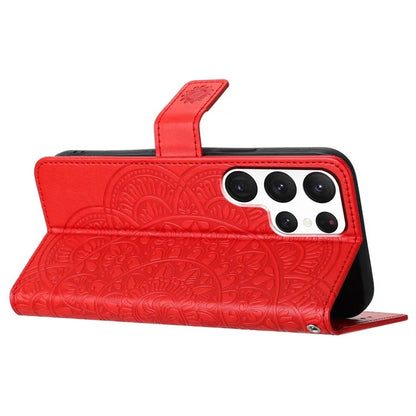 For Samsung Galaxy S22 Ultra 5G Wallet Case Flower Imprinted PU Leather Flip Phone Cover