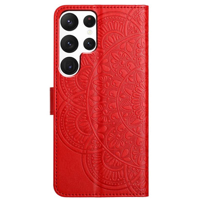 For Samsung Galaxy S22 Ultra 5G Wallet Case Flower Imprinted PU Leather Flip Phone Cover