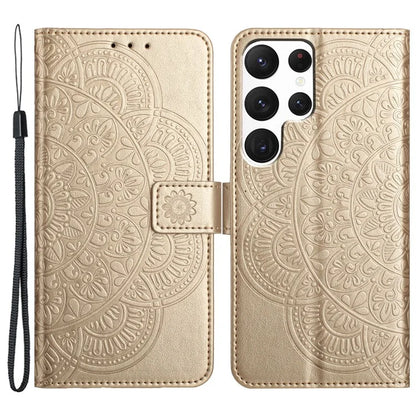 For Samsung Galaxy S22 Ultra 5G Wallet Case Flower Imprinted PU Leather Flip Phone Cover