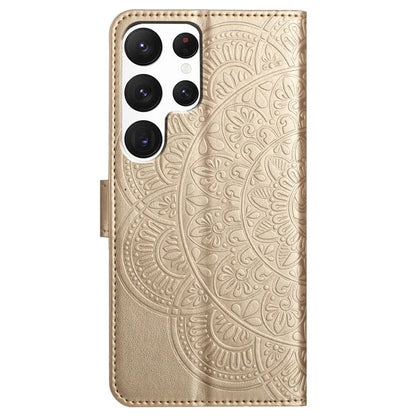For Samsung Galaxy S22 Ultra 5G Wallet Case Flower Imprinted PU Leather Flip Phone Cover