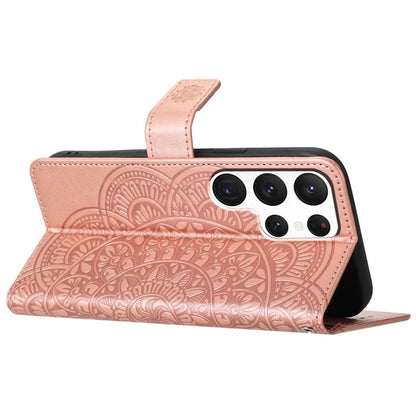 For Samsung Galaxy S22 Ultra 5G Wallet Case Flower Imprinted PU Leather Flip Phone Cover