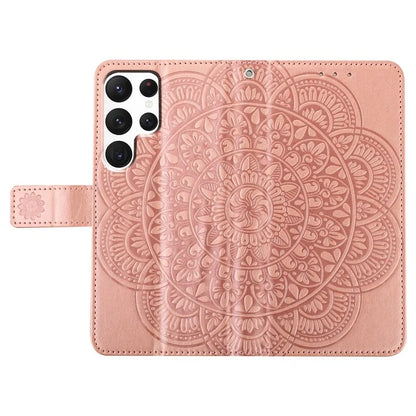 For Samsung Galaxy S22 Ultra 5G Wallet Case Flower Imprinted PU Leather Flip Phone Cover