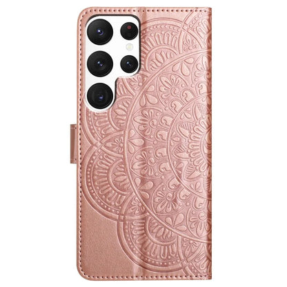 For Samsung Galaxy S22 Ultra 5G Wallet Case Flower Imprinted PU Leather Flip Phone Cover