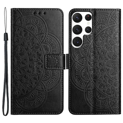 For Samsung Galaxy S22 Ultra 5G Wallet Case Flower Imprinted PU Leather Flip Phone Cover