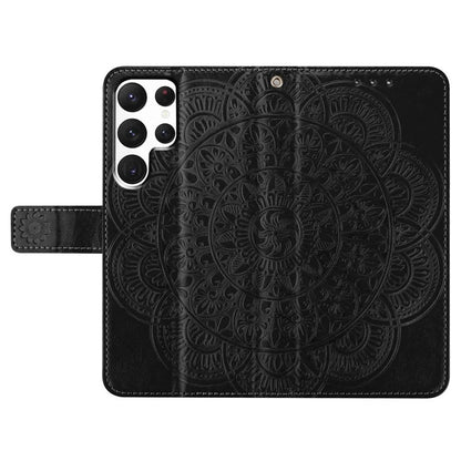 For Samsung Galaxy S22 Ultra 5G Wallet Case Flower Imprinted PU Leather Flip Phone Cover