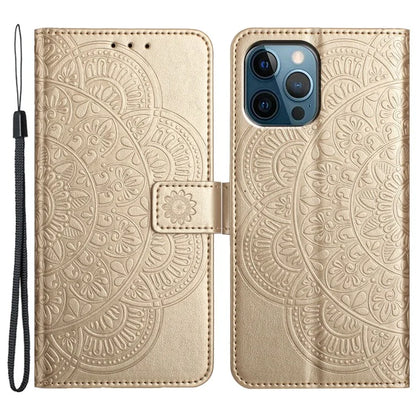 For iPhone 14 Pro Leather Case Drop-proof Flower Pattern Phone Cover with Handy Strap