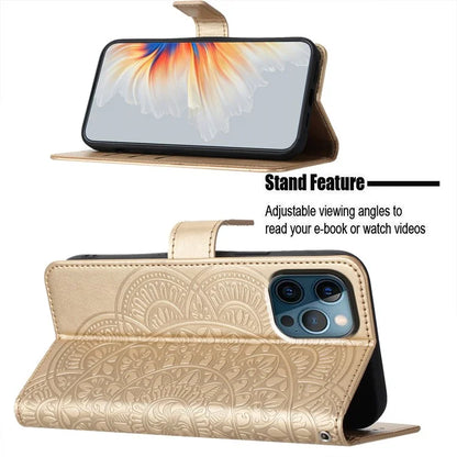For iPhone 14 Pro Leather Case Drop-proof Flower Pattern Phone Cover with Handy Strap