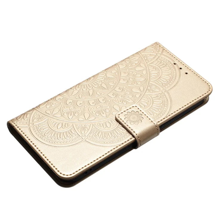 For iPhone 14 Pro Leather Case Drop-proof Flower Pattern Phone Cover with Handy Strap