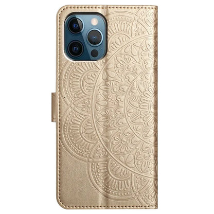 For iPhone 14 Pro Leather Case Drop-proof Flower Pattern Phone Cover with Handy Strap