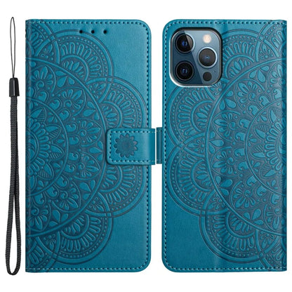 For iPhone 14 Pro Leather Case Drop-proof Flower Pattern Phone Cover with Handy Strap