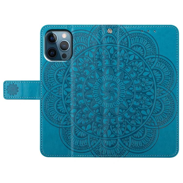 For iPhone 14 Pro Leather Case Drop-proof Flower Pattern Phone Cover with Handy Strap