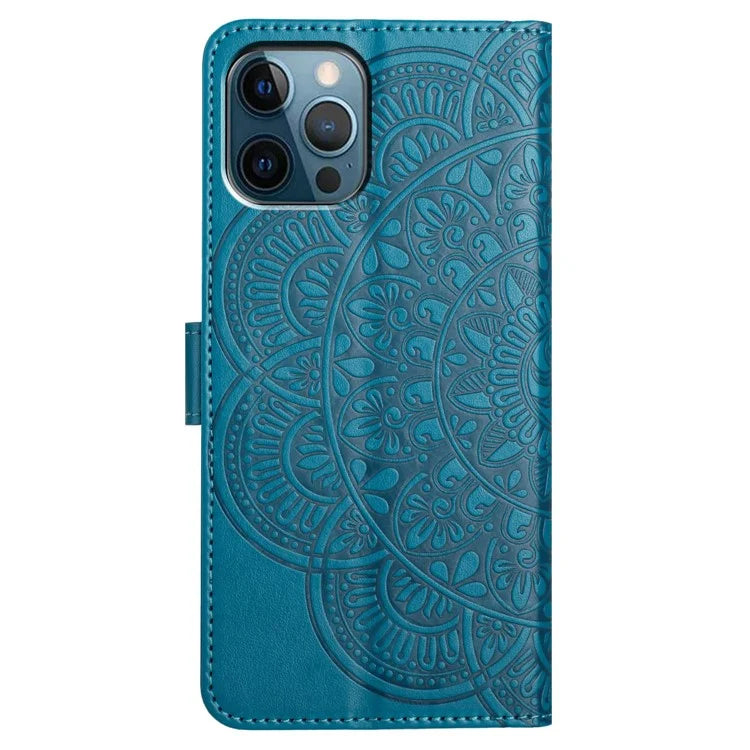 For iPhone 14 Pro Leather Case Drop-proof Flower Pattern Phone Cover with Handy Strap