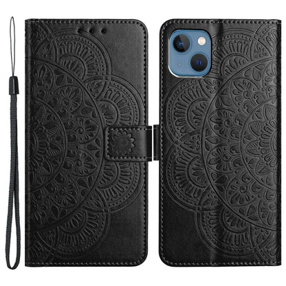 For iPhone 15 Plus Case Imprint Flower Pattern Leather Mobile Phone Cover
